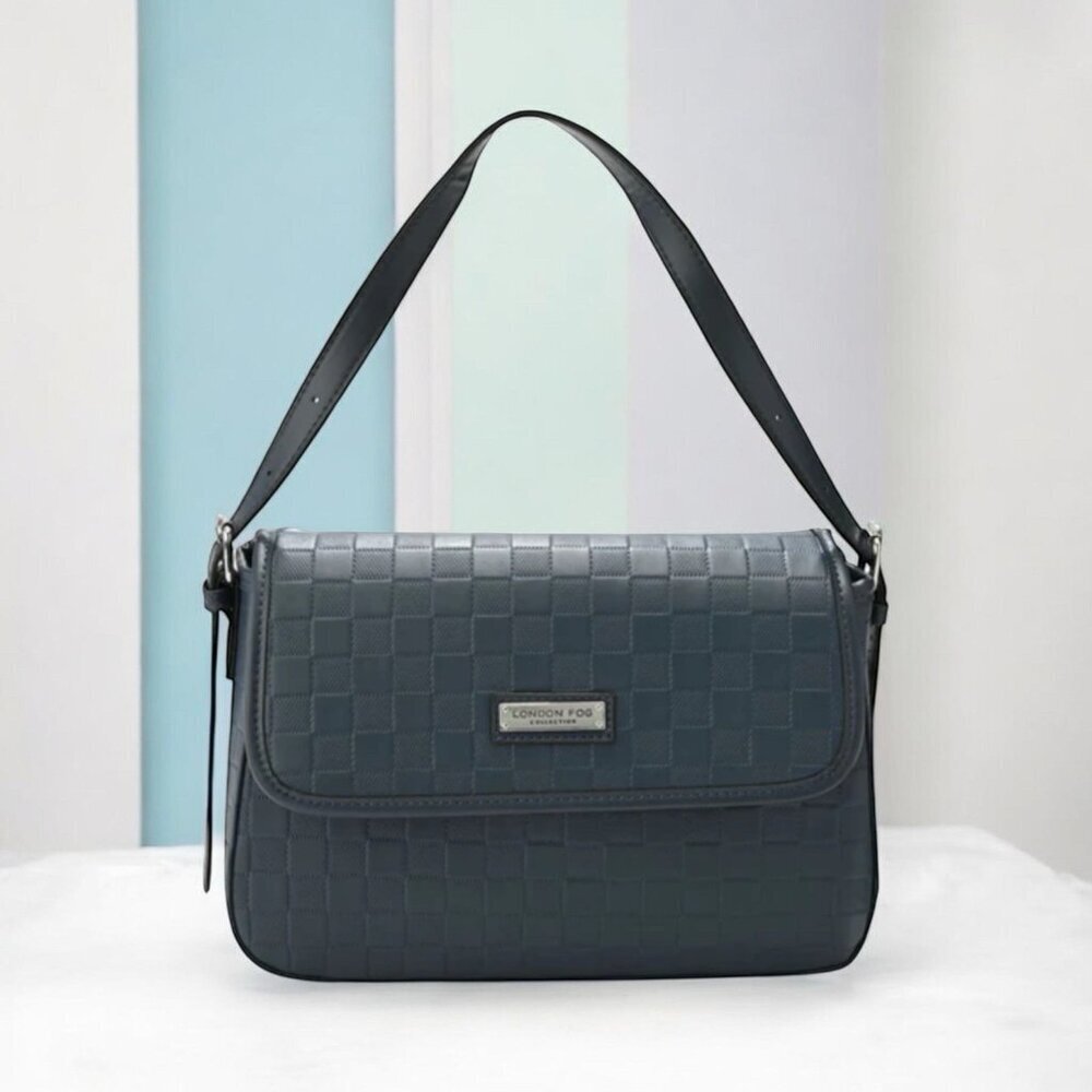 London Fog Houston Flap Shoulder Bag Black Checkered Crossbody NWT Everyday